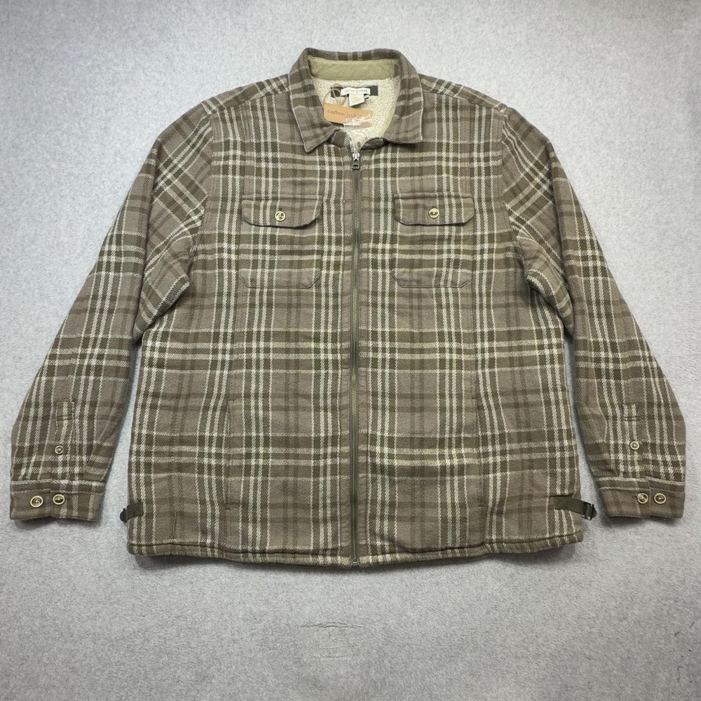 Carbon 2 Cobalt Shirt Jacket Mens XL Brown Plaid Flannel Full Zip Sherpa Lined